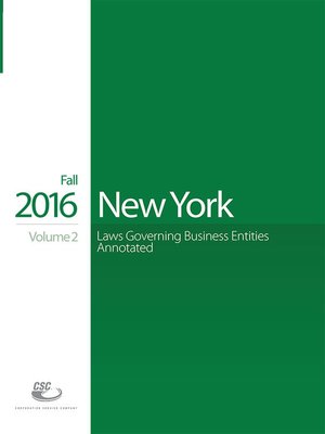 cover image of CSC New York Laws Governing Business Entities Annotated